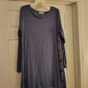 Chic Asymmetrical Blue Dress with Button Detail